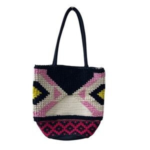 Express Black and Pink Woven Tote Bag